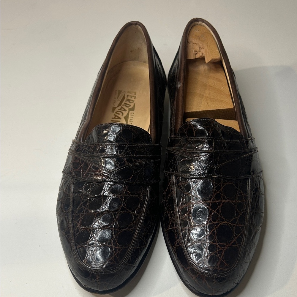 Salvatore Ferragamo Men's Dark Brown Authentic Croc Loafers